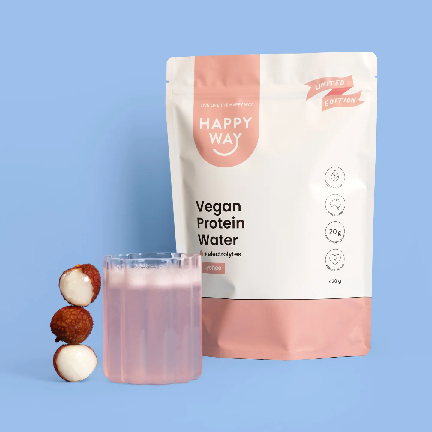 Lychee Vegan Protein Water Powder 420g - Image 3