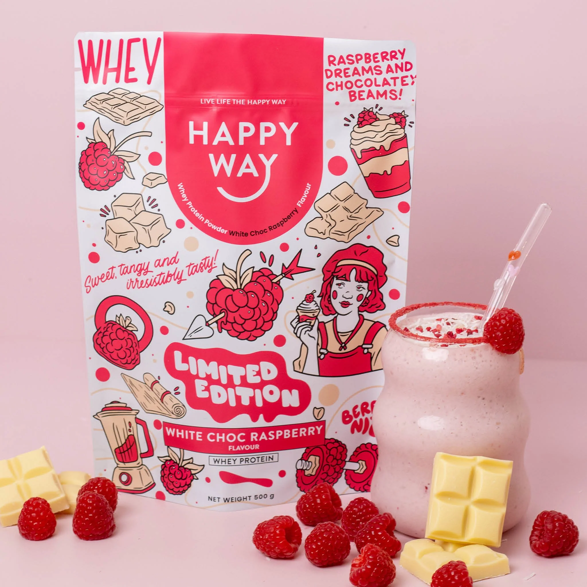 White Chocolate Raspberry Whey Protein Powder 500g - Image 4